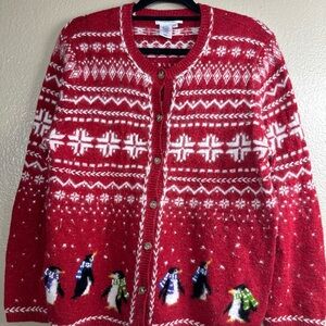 Festive Red Penguin Sweater coldwater creek XL